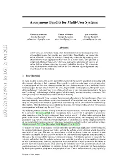 Anonymous Bandits for Multi-User Systems