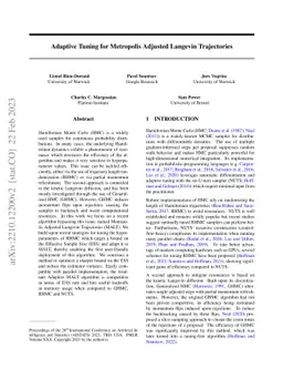 Adaptive Tuning for Metropolis Adjusted Langevin Trajectories