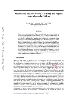 NeuPhysics: Editable Neural Geometry and Physics from Monocular Videos