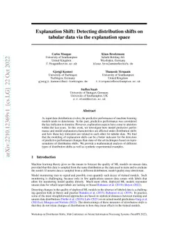 Explanation Shift: Detecting distribution shifts on tabular data via the
  explanation space