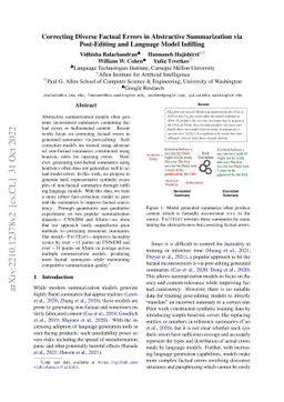 Correcting Diverse Factual Errors in Abstractive Summarization via
  Post-Editing and Language Model Infilling