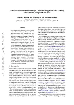 Extractive Summarization of Legal Decisions using Multi-task Learning
  and Maximal Marginal Relevance