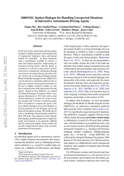 DOROTHIE: Spoken Dialogue for Handling Unexpected Situations in
  Interactive Autonomous Driving Agents