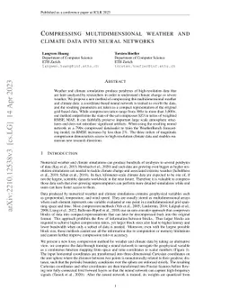Compressing multidimensional weather and climate data into neural
  networks