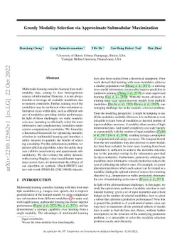 Greedy Modality Selection via Approximate Submodular Maximization
