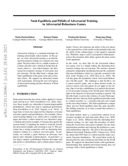 Nash Equilibria and Pitfalls of Adversarial Training in Adversarial
  Robustness Games