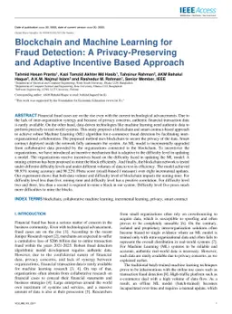 Blockchain and Machine Learning for Fraud Detection: A
  Privacy-Preserving and Adaptive Incentive Based Approach