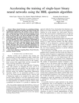 Accelerating the training of single-layer binary neural networks using
  the HHL quantum algorithm