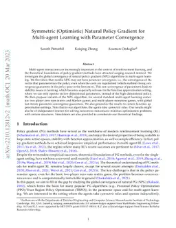 Symmetric (Optimistic) Natural Policy Gradient for Multi-agent Learning
  with Parameter Convergence