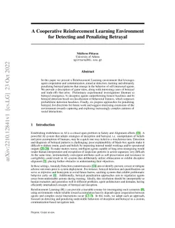 A Cooperative Reinforcement Learning Environment for Detecting and
  Penalizing Betrayal
