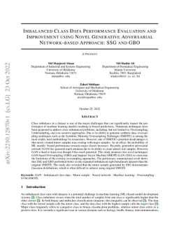 Imbalanced Class Data Performance Evaluation and Improvement using Novel
  Generative Adversarial Network-based Approach: SSG and GBO