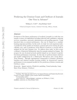 Predicting the Citation Count and CiteScore of Journals One Year in
  Advance