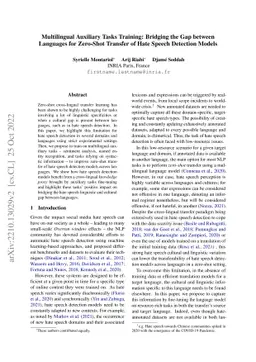 Multilingual Auxiliary Tasks Training: Bridging the Gap between
  Languages for Zero-Shot Transfer of Hate Speech Detection Models