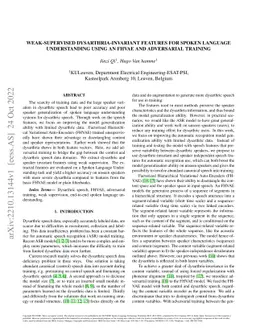 Weak-Supervised Dysarthria-invariant Features for Spoken Language
  Understanding using an FHVAE and Adversarial Training