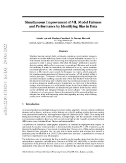Simultaneous Improvement of ML Model Fairness and Performance by
  Identifying Bias in Data