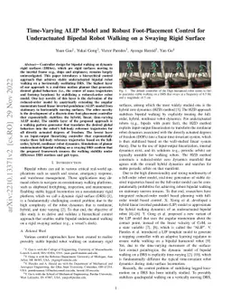 Time-Varying ALIP Model and Robust Foot-Placement Control for
  Underactuated Bipedal Robot Walking on a Swaying Rigid Surface