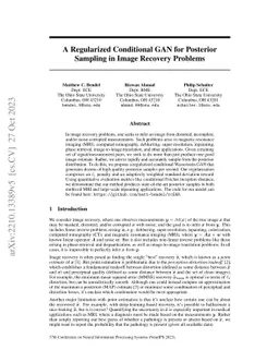 A Regularized Conditional GAN for Posterior Sampling in Image Recovery
  Problems
