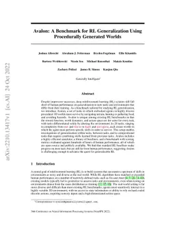 Avalon: A Benchmark for RL Generalization Using Procedurally Generated
  Worlds