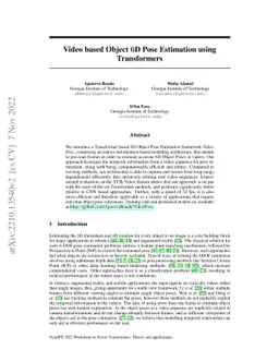 Video based Object 6D Pose Estimation using Transformers