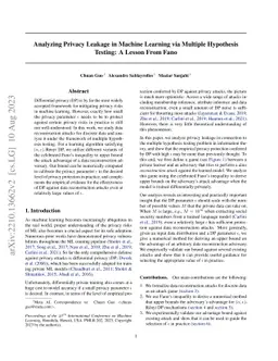 Analyzing Privacy Leakage in Machine Learning via Multiple Hypothesis
  Testing: A Lesson From Fano