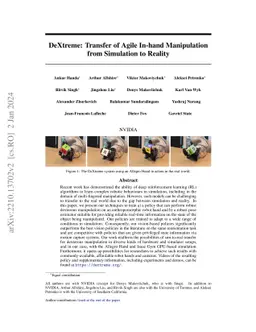 DeXtreme: Transfer of Agile In-hand Manipulation from Simulation to
  Reality
