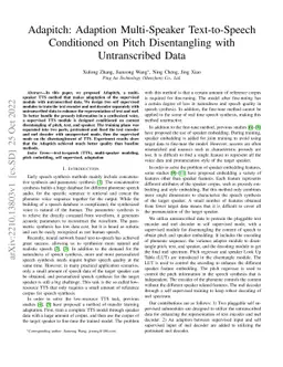 Adapitch: Adaption Multi-Speaker Text-to-Speech Conditioned on Pitch
  Disentangling with Untranscribed Data