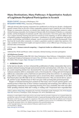 Many Destinations, Many Pathways: A Quantitative Analysis of Legitimate
  Peripheral Participation in Scratch