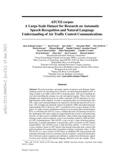 ATCO2 corpus: A Large-Scale Dataset for Research on Automatic Speech
  Recognition and Natural Language Understanding of Air Traffic Control
  Communications