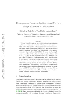 Heterogeneous Recurrent Spiking Neural Network for Spatio-Temporal
  Classification