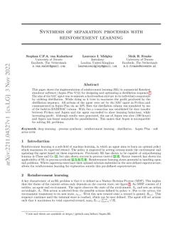 Synthesis of separation processes with reinforcement learning