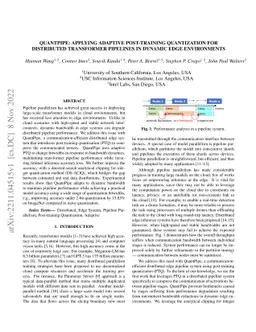 QuantPipe: Applying Adaptive Post-Training Quantization for Distributed
  Transformer Pipelines in Dynamic Edge Environments