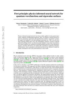 First principles physics-informed neural network for quantum
  wavefunctions and eigenvalue surfaces