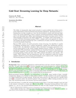 Cold Start Streaming Learning for Deep Networks