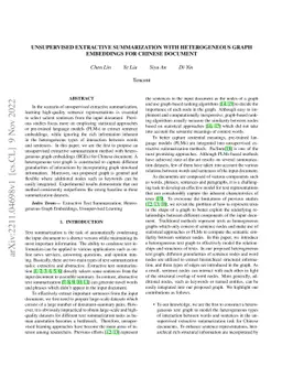 Unsupervised Extractive Summarization with Heterogeneous Graph
  Embeddings for Chinese Document