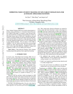 Improving Noisy Student Training on Non-target Domain Data for Automatic
  Speech Recognition