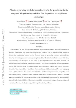 Physics-separating artificial neural networks for predicting initial
  stages of Al sputtering and thin film deposition in Ar plasma discharges