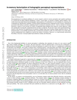 In-memory factorization of holographic perceptual representations