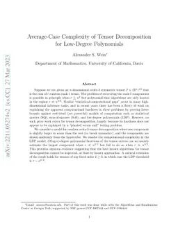 Average-Case Complexity of Tensor Decomposition for Low-Degree
  Polynomials