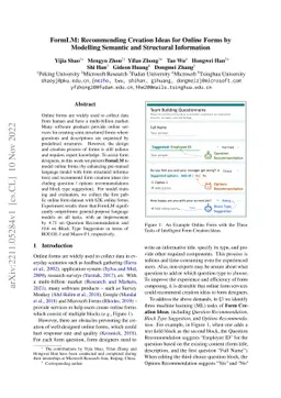 FormLM: Recommending Creation Ideas for Online Forms by Modelling
  Semantic and Structural Information