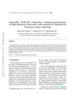 VieCap4H-VLSP 2021: ObjectAoA-Enhancing performance of Object Relation
  Transformer with Attention on Attention for Vietnamese image captioning