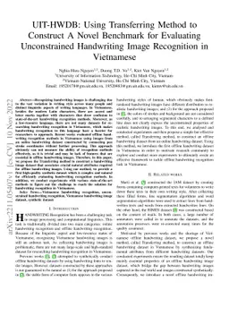 UIT-HWDB: Using Transferring Method to Construct A Novel Benchmark for
  Evaluating Unconstrained Handwriting Image Recognition in Vietnamese