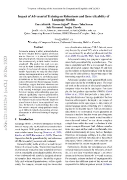 Impact of Adversarial Training on Robustness and Generalizability of
  Language Models