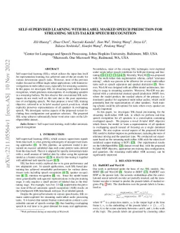 Self-supervised learning with bi-label masked speech prediction for
  streaming multi-talker speech recognition