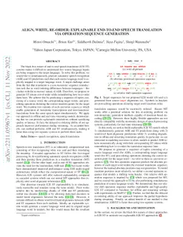 Align, Write, Re-order: Explainable End-to-End Speech Translation via
  Operation Sequence Generation