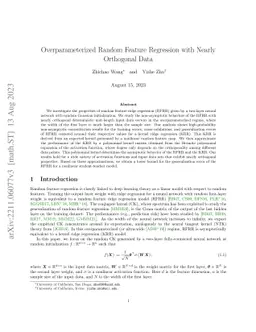 Overparameterized random feature regression with nearly orthogonal data
