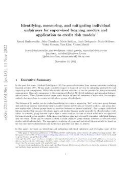 Identifying, measuring, and mitigating individual unfairness for
  supervised learning models and application to credit risk models
