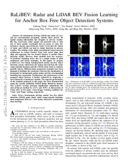 RaLiBEV: Radar and LiDAR BEV Fusion Learning for Anchor Box Free Object
  Detection Systems