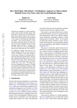 How Much Hate with #china? A Preliminary Analysis on China-related
  Hateful Tweets Two Years After the Covid Pandemic Began