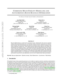 Combining Multi-Fidelity Modelling and Asynchronous Batch Bayesian
  Optimization