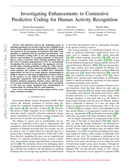 Investigating Enhancements to Contrastive Predictive Coding for Human
  Activity Recognition